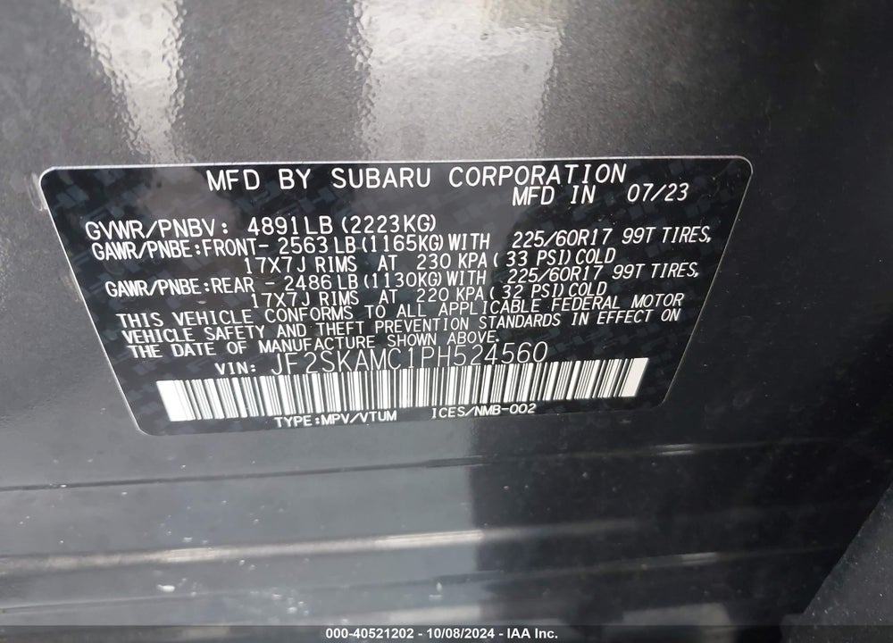 2023 SUBARU FORESTER VIN: JF2SKAMC1PH524560