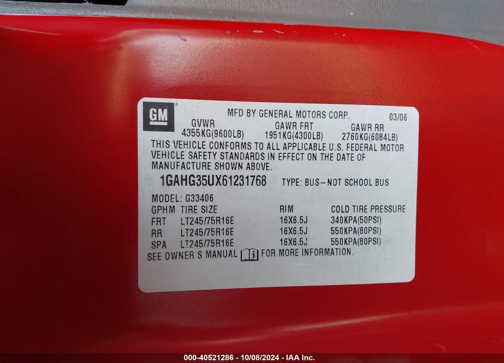 2006 CHEVROLET EXPRESS LS VIN: 1GAHG35UX61231768