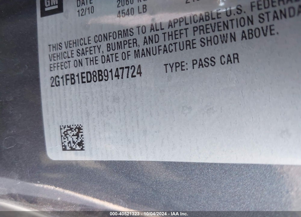 2011 CHEVROLET CAMARO 1LT VIN: 2G1FB1ED8B9147724