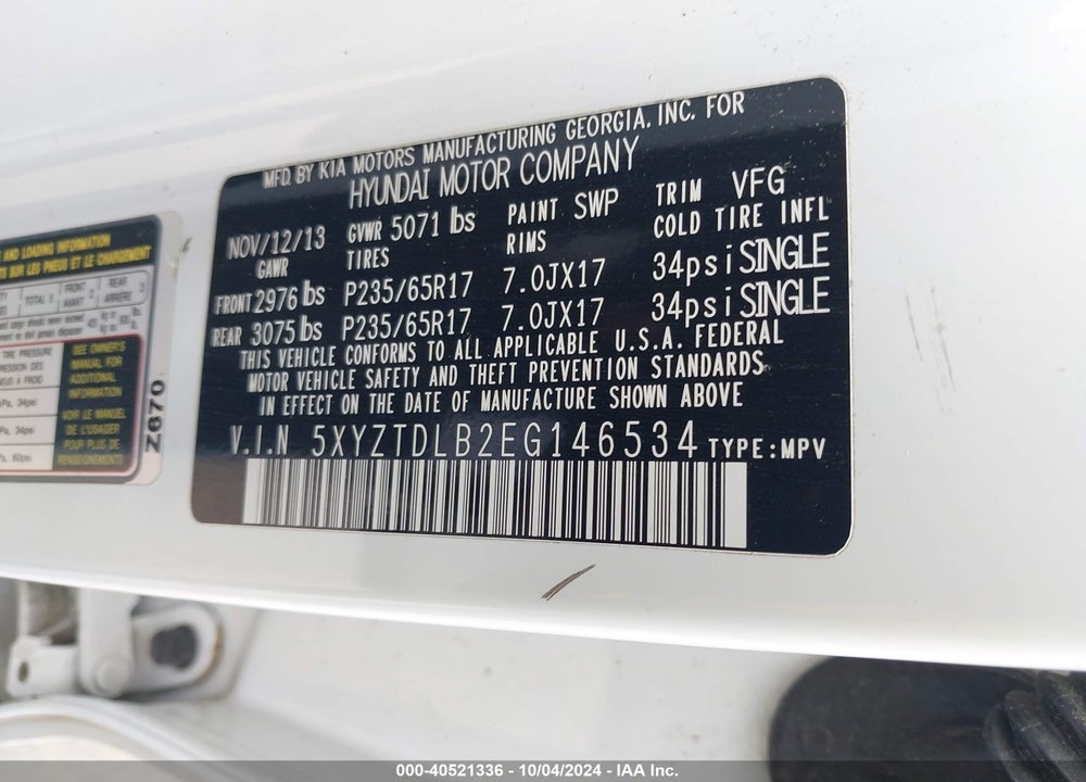 2014 HYUNDAI SANTA FE SPORT 2.4L VIN: 5XYZTDLB2EG146534
