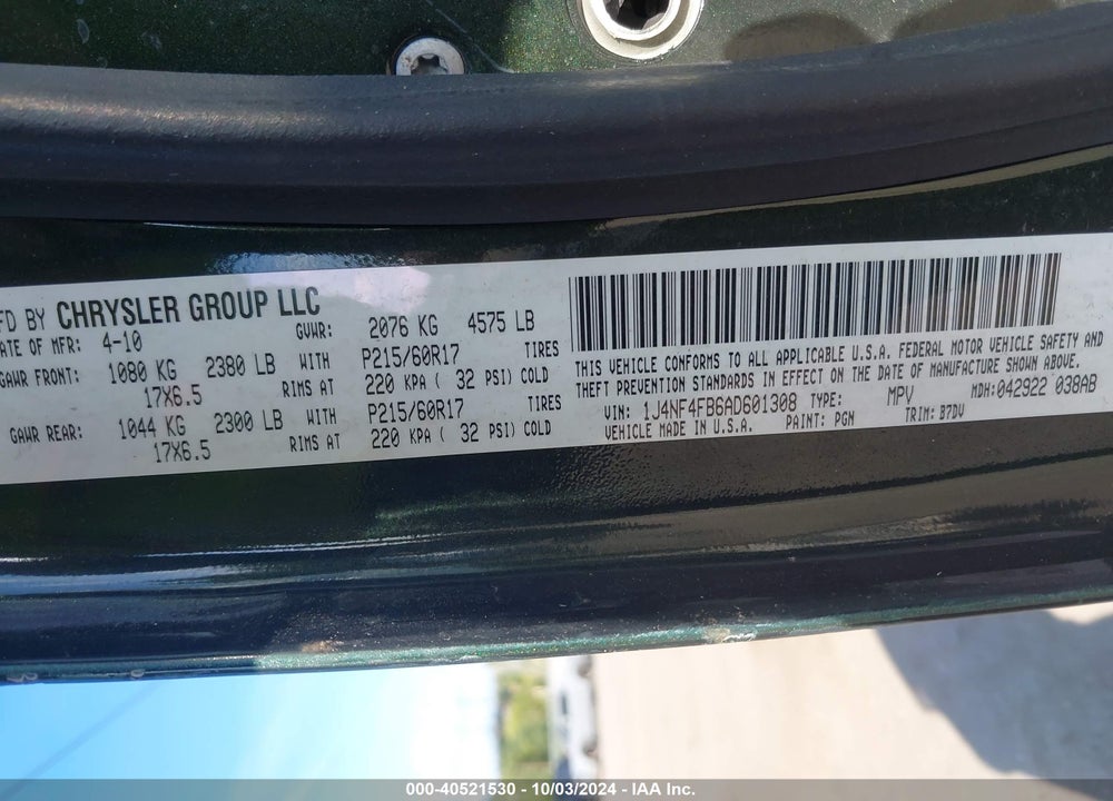 2010 JEEP COMPASS SPORT VIN: 1J4NF4FB6AD601308