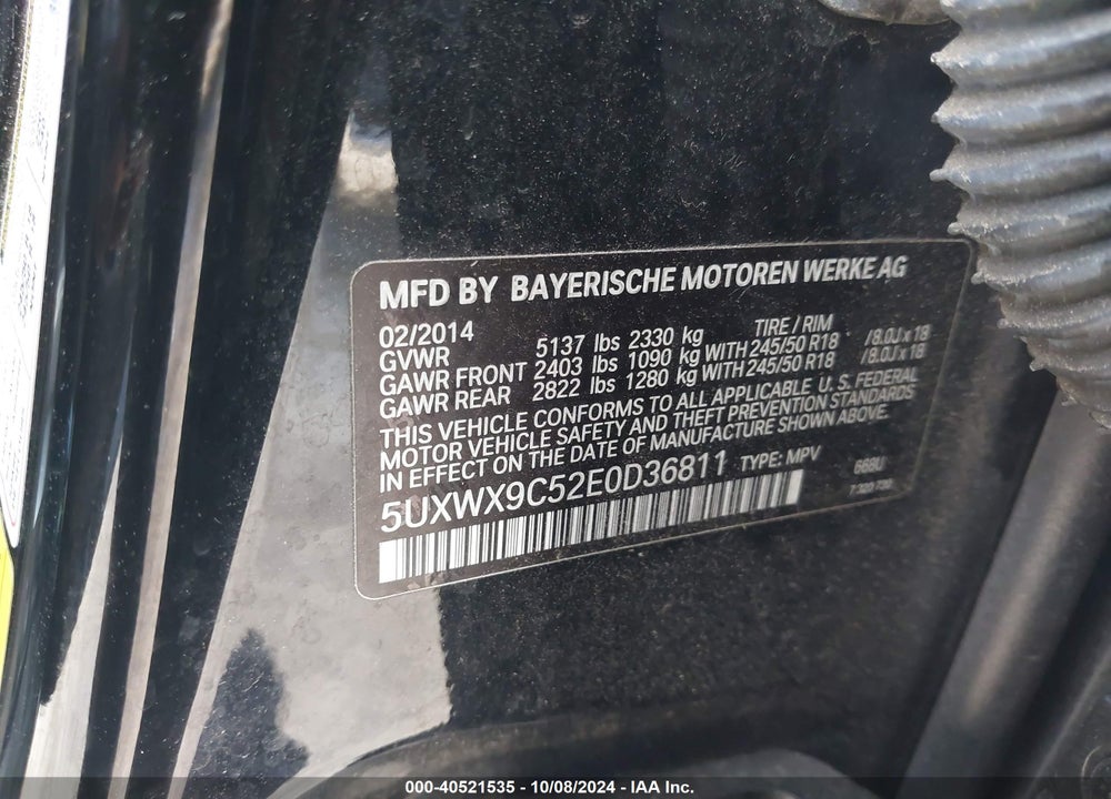 2014 BMW X3 XDRIVE28I VIN: 5UXWX9C52E0D36811
