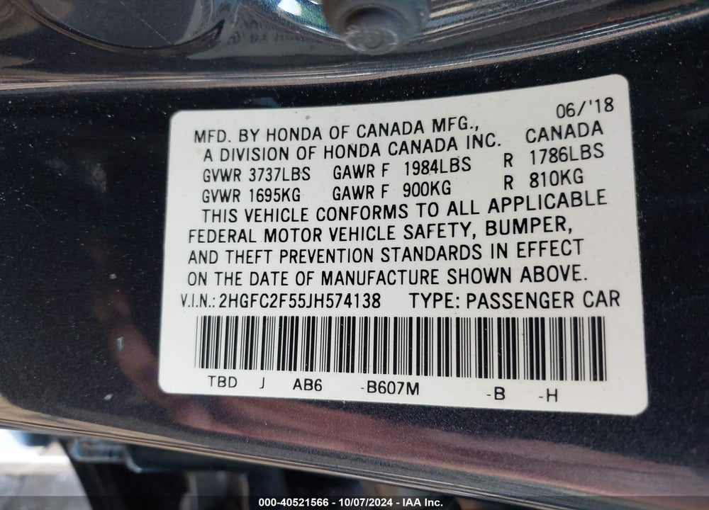 2018 HONDA CIVIC LX VIN: 2HGFC2F55JH574138