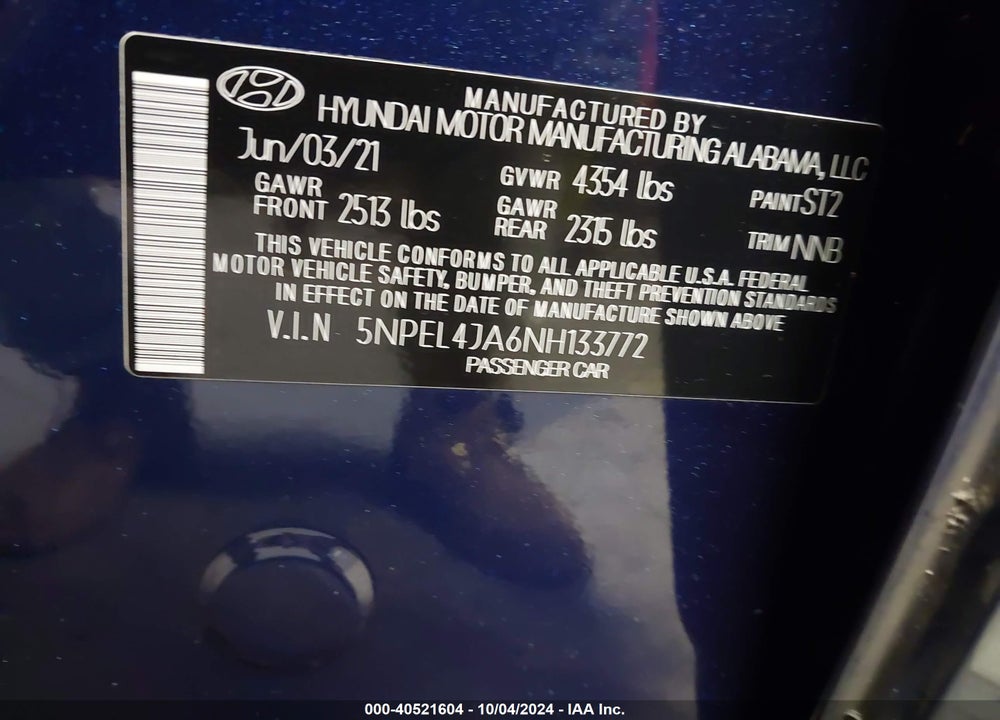 2022 HYUNDAI SONATA SEL VIN: 5NPEL4JA6NH133772