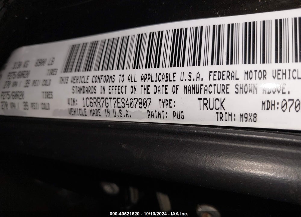 2014 RAM 1500 BIG HORN VIN: 1C6RR7GT7ES407807