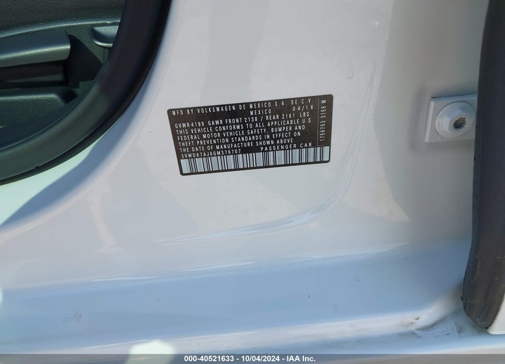 2016 VOLKSWAGEN JETTA 1.4T SE VIN: 3VWD67AJ6GM376707