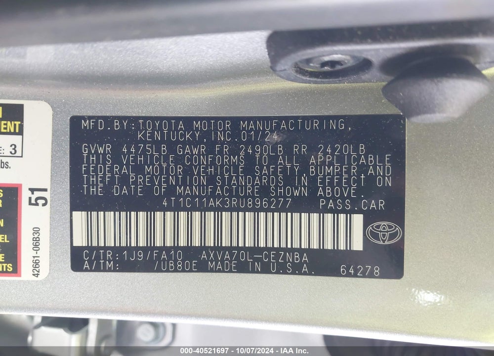 2024 TOYOTA CAMRY LE VIN: 4T1C11AK3RU896277