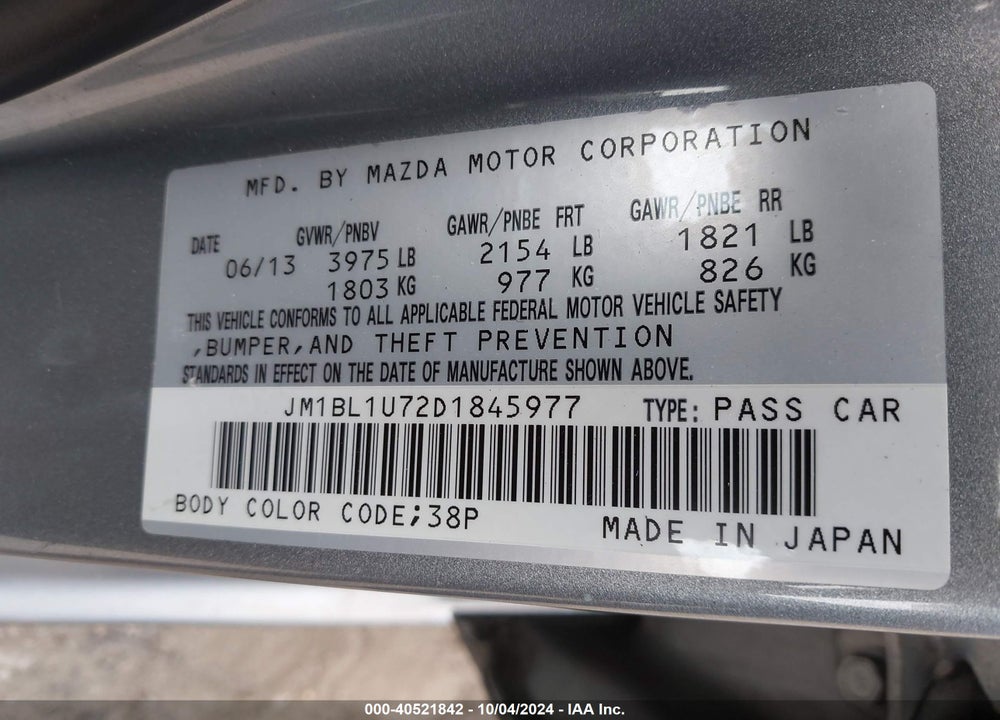 2013 MAZDA 3 I SPORT VIN: JM1BL1U72D1845977
