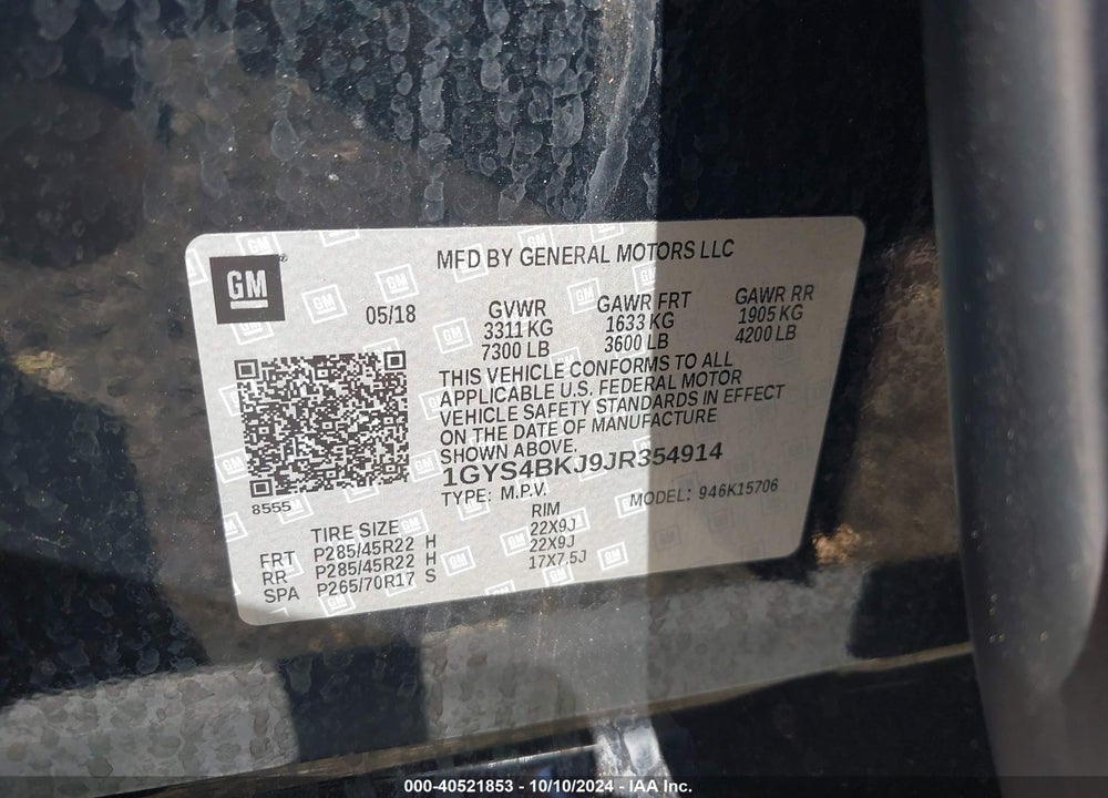 2018 CADILLAC ESCALADE LUXURY VIN: 1GYS4BKJ9JR354914