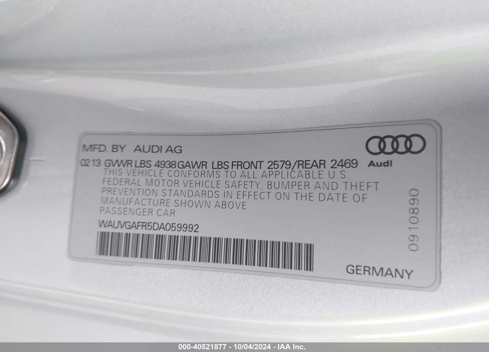 2013 AUDI S5 3.0T PREMIUM PLUS VIN: WAUVGAFR5DA059992