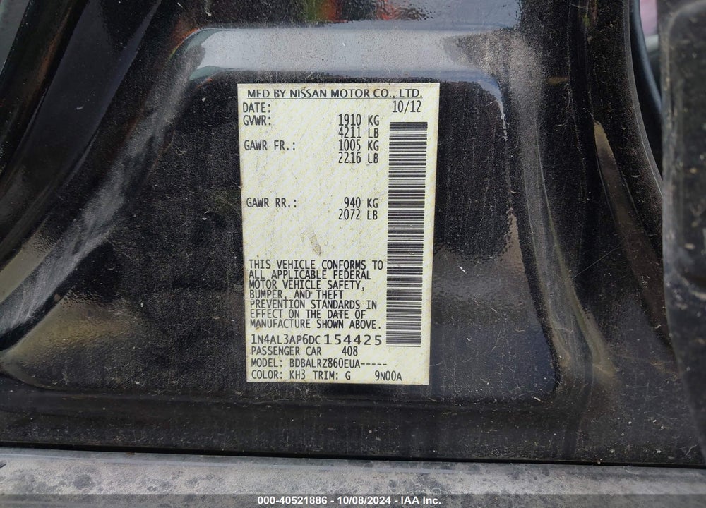 2013 NISSAN ALTIMA 2.5 S VIN: 1N4AL3AP6DC154425