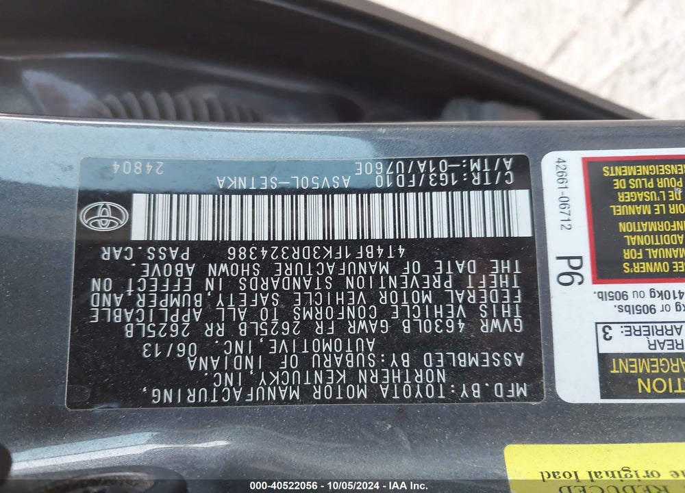 2013 TOYOTA CAMRY LE VIN: 4T4BF1FK3DR324386