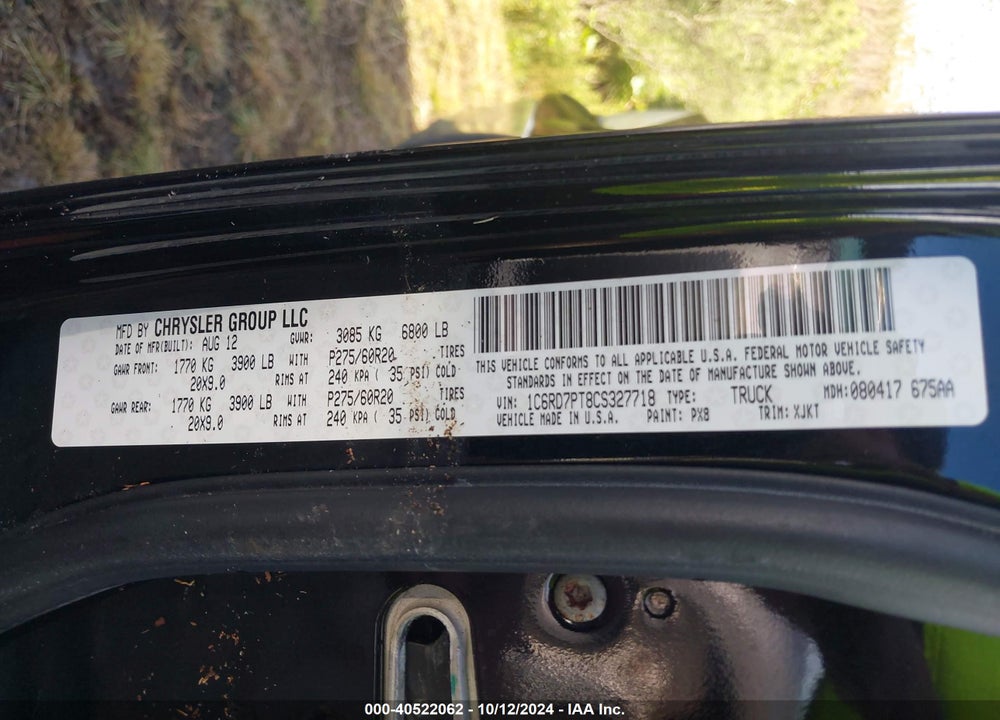 2012 RAM 1500 LAIE LONGHORN/LIMITED EDITION VIN: 1C6RD7PT8CS327718
