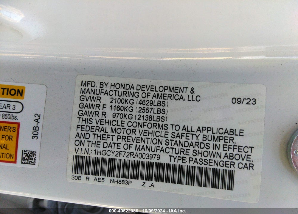 2024 HONDA ACCORD HYBRID SPORT-L VIN: 1HGCY2F72RA003979
