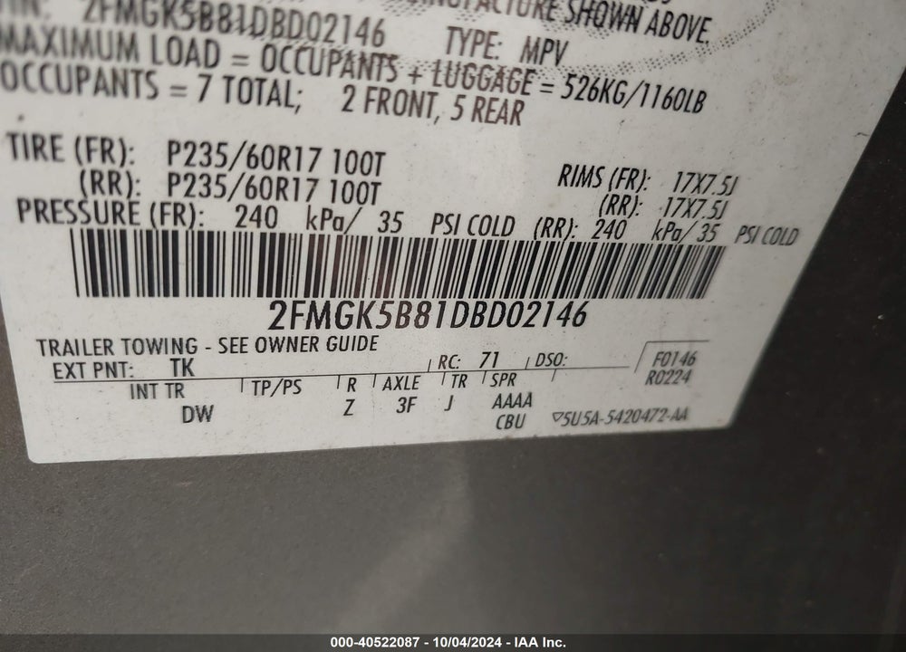 2013 FORD FLEX SE VIN: 2FMGK5B81DBD02146