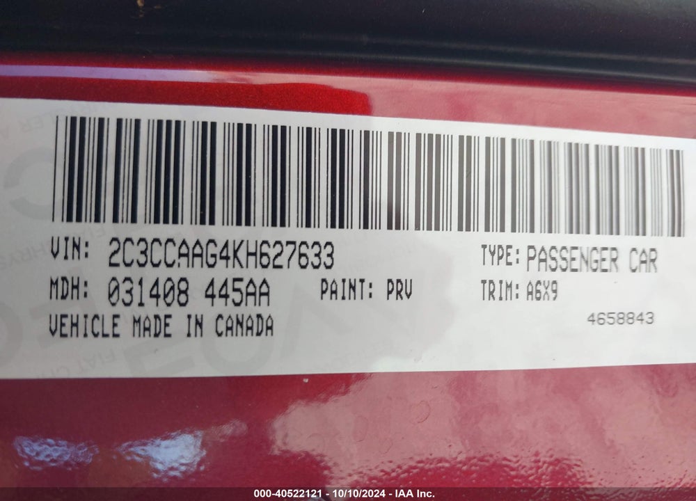 2019 CHRYSLER 300 TOURING L VIN: 2C3CCAAG4KH627633
