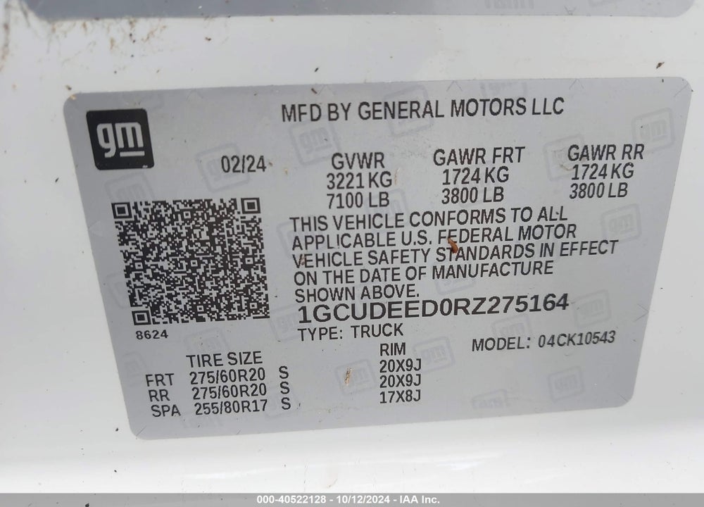 2024 CHEVROLET SILVERADO 1500 4WD SHORT BED RST VIN: 1GCUDEED0RZ275164