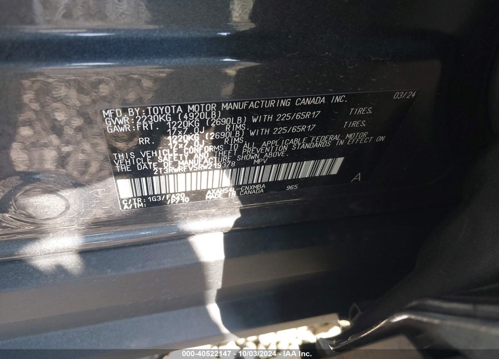 2024 TOYOTA RAV4 HYBRID XLE VIN: 2T3RWRFV5RW219378
