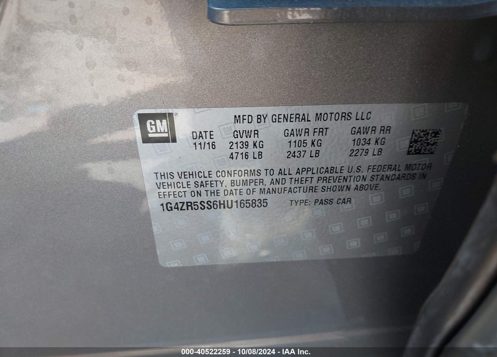 2017 BUICK LACROSSE PREMIUM VIN: 1G4ZR5SS6HU165835