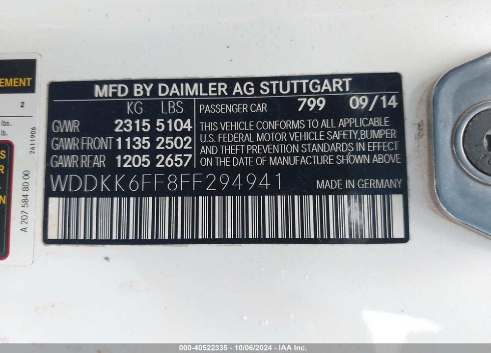 2015 MERCEDES-BENZ E 400 VIN: WDDKK6FF8FF294941