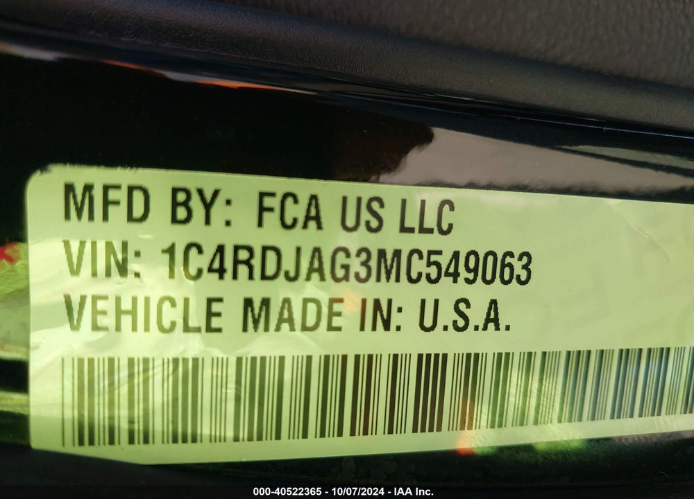 2021 DODGE DURANGO SXT PLUS AWD VIN: 1C4RDJAG3MC549063