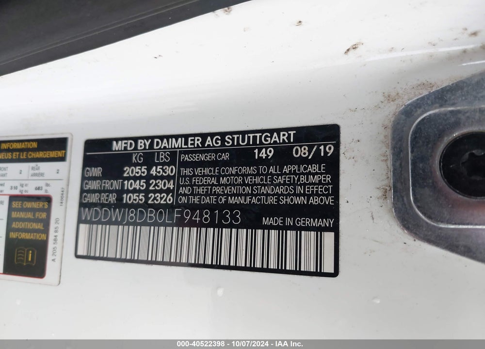 2020 MERCEDES-BENZ C 300 VIN: WDDWJ8DB0LF948133