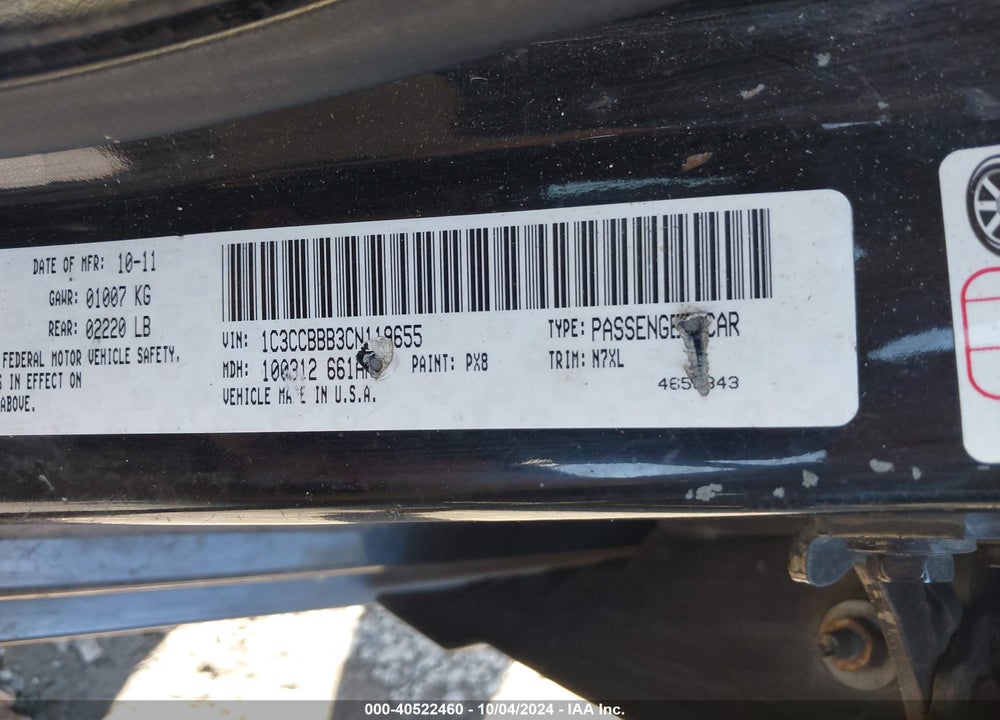 2012 CHRYSLER 200 TOURING VIN: 1C3CCBBB3CN119655