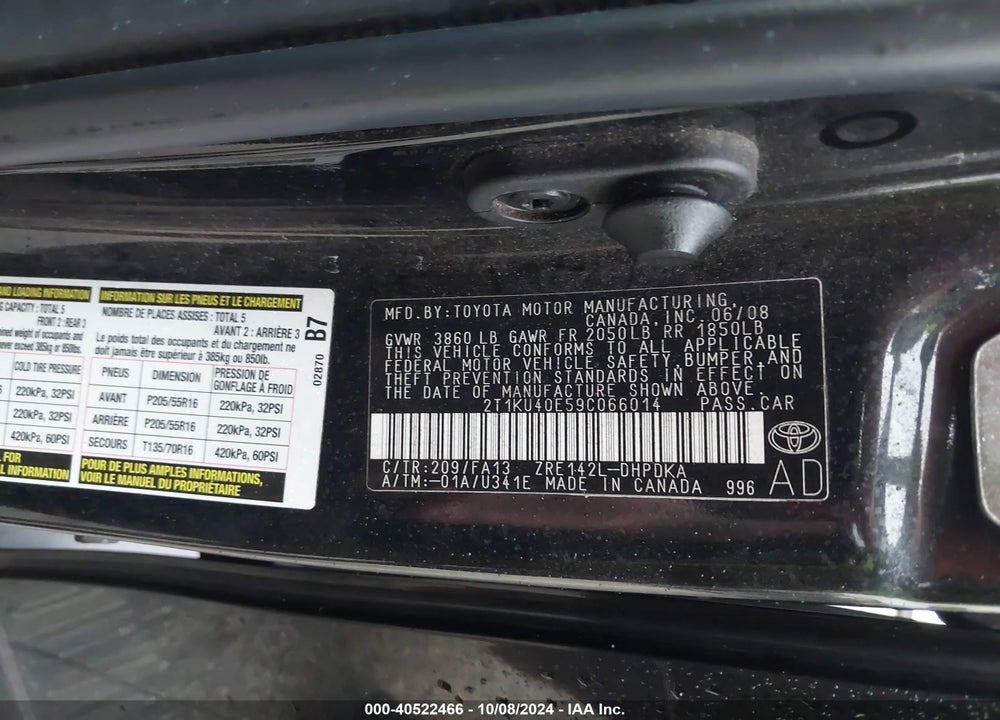2009 TOYOTA MATRIX VIN: 2T1KU40E59C066014