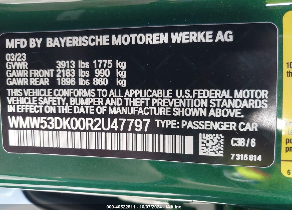 2024 MINI HARDTOP COOPER S VIN: WMW53DK00R2U47797