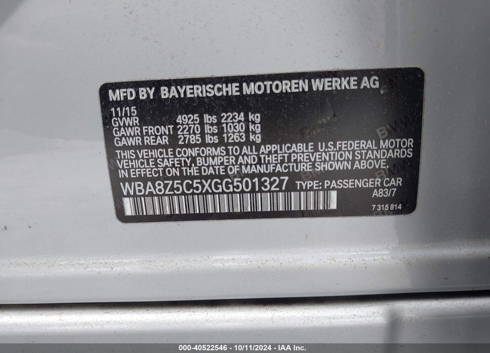 2016 BMW 328I GRAN TURISMO XDRIVE VIN: WBA8Z5C5XGG501327