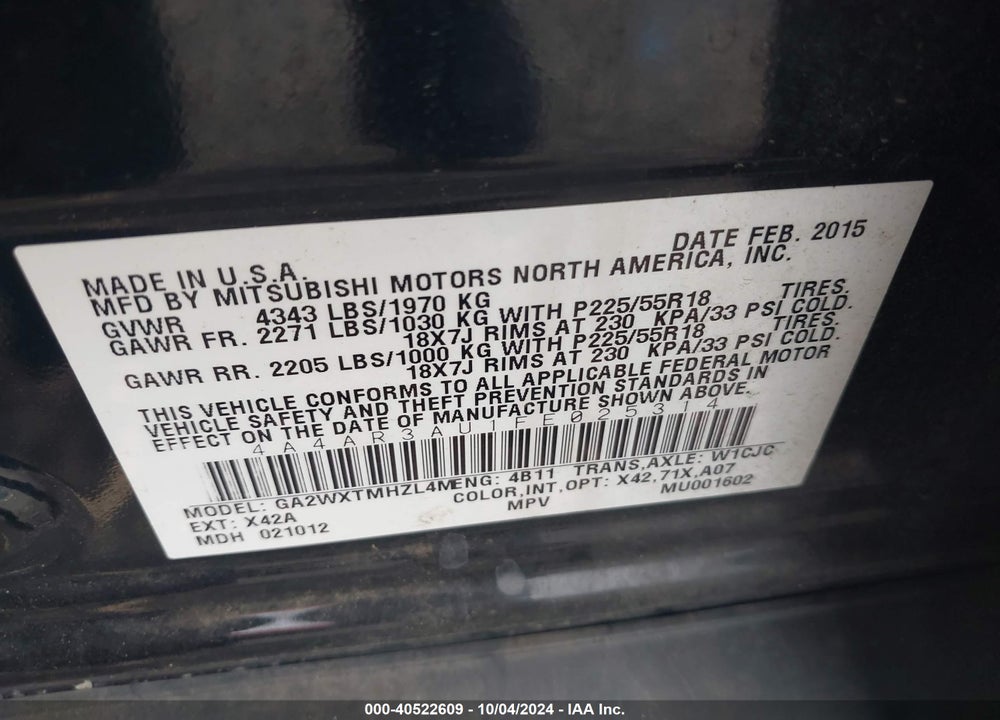 2015 MITSUBISHI OUTLANDER SPORT ES VIN: 4A4AR3AU1FE025314