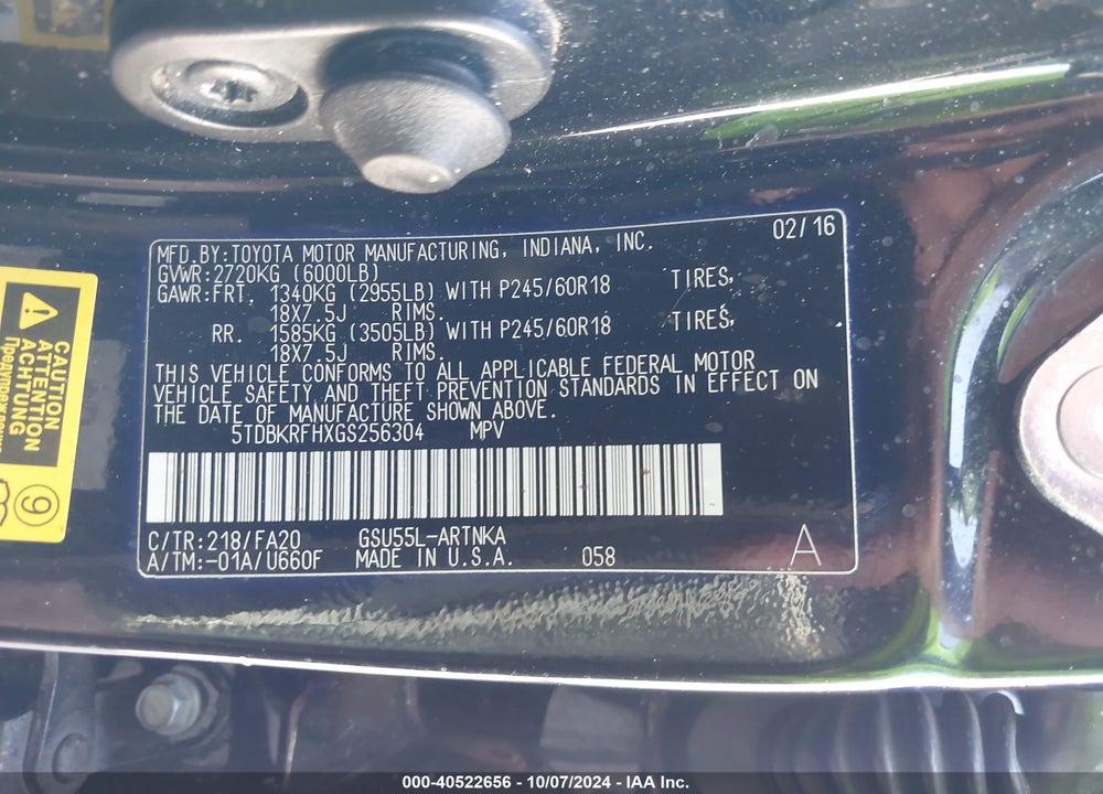 2016 TOYOTA HIGHLANDER LE PLUS V6 VIN: 5TDBKRFHXGS256304