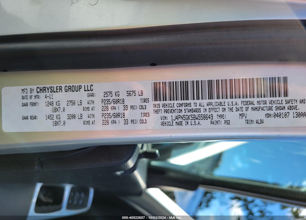 2011 JEEP LIBERTY VIN: 1J4PN5GK5BW558649