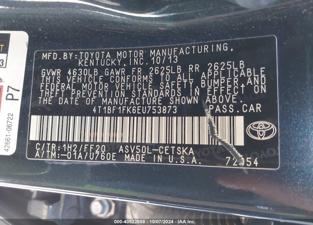 2014 TOYOTA CAMRY VIN: 4T1BF1FK6EU753873