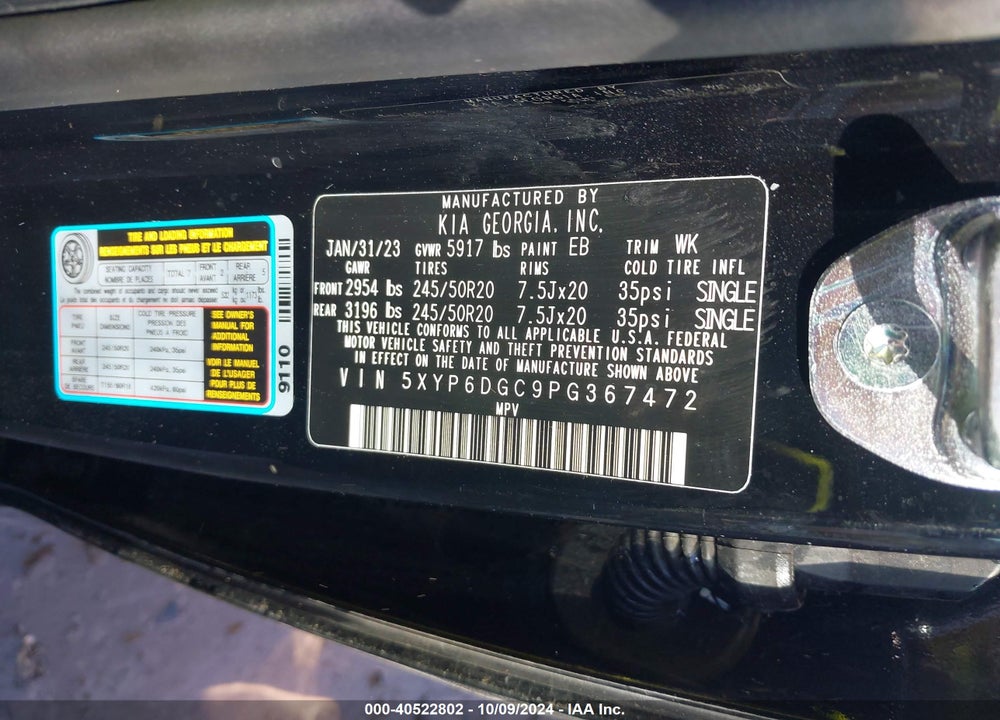 2023 KIA TELLURIDE S VIN: 5XYP6DGC9PG367472