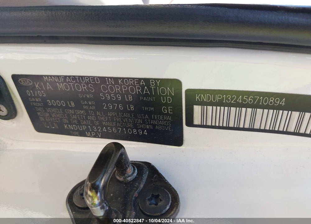 2005 KIA SEDONA EX/LX VIN: KNDUP132456710894
