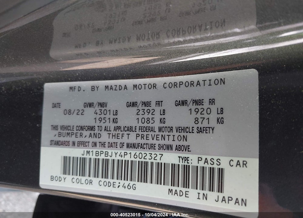 2023 MAZDA 3 2.5 TURBO VIN: JM1BPBJY4P1602327