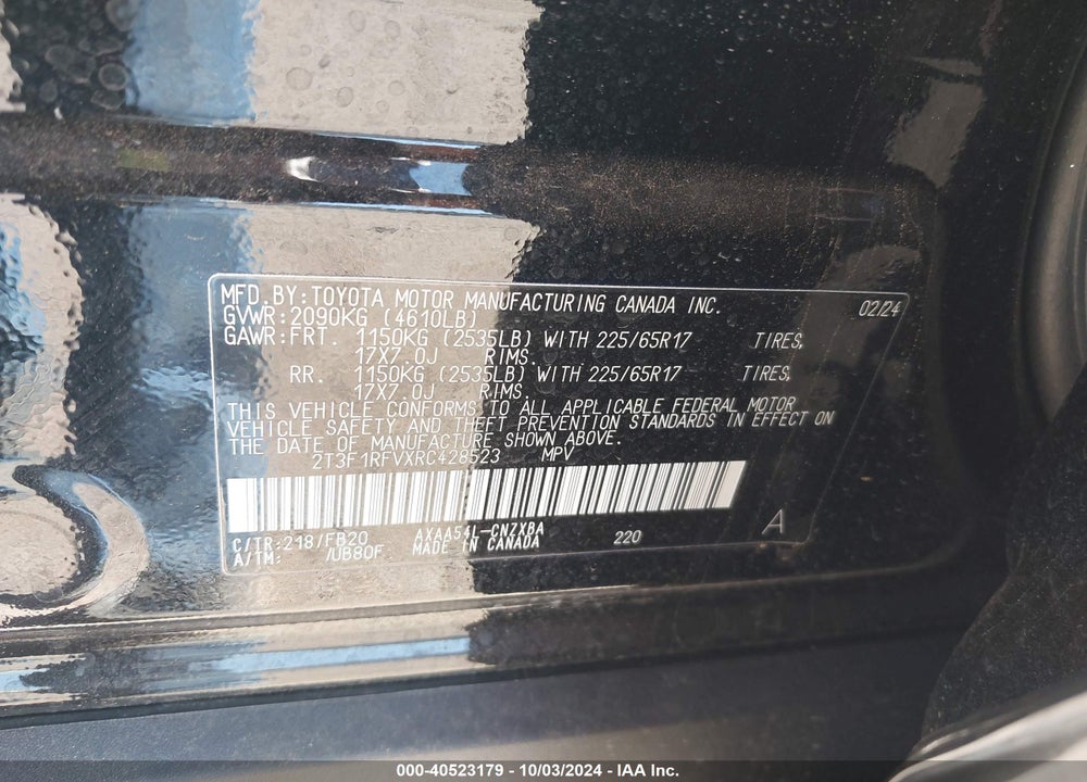 2024 TOYOTA RAV4 LE VIN: 2T3F1RFVXRC428523