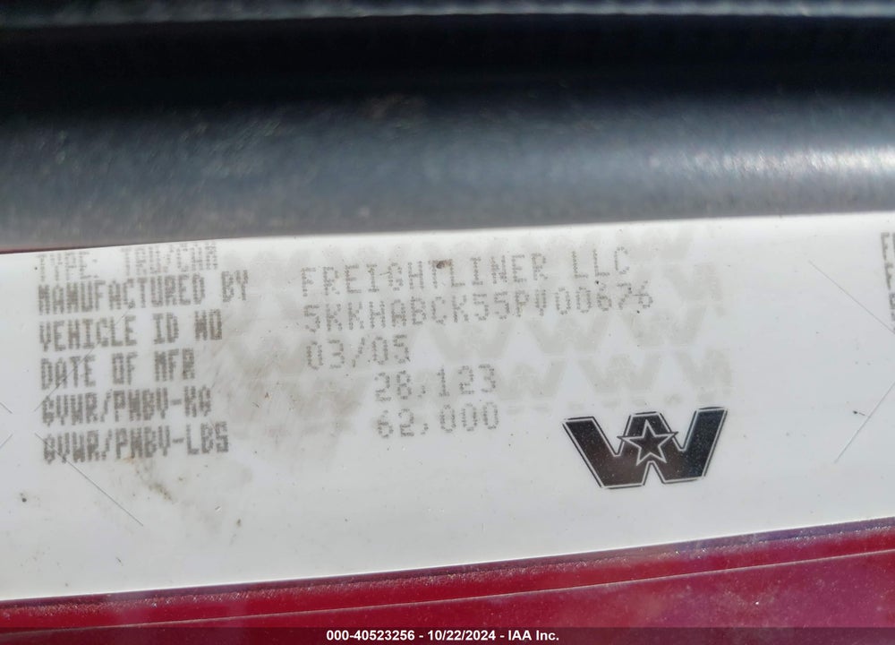 2005 WESTERN STAR/AUTO CAR 4900 4900EX VIN: 5KKHABCK55PV00676