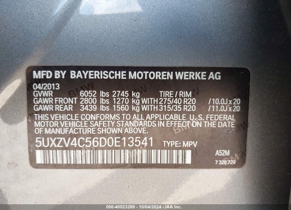 2013 BMW X5 XDRIVE35I/XDRIVE35I PREMIUM/XDRIVE35I SPORT ACTIVITY VIN: 5UXZV4C56D0E13541