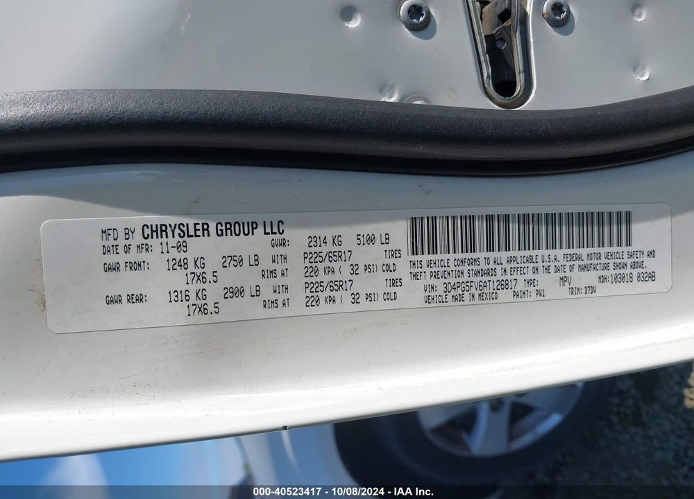 2010 DODGE JOURNEY SXT VIN: 3D4PG5FV6AT126817