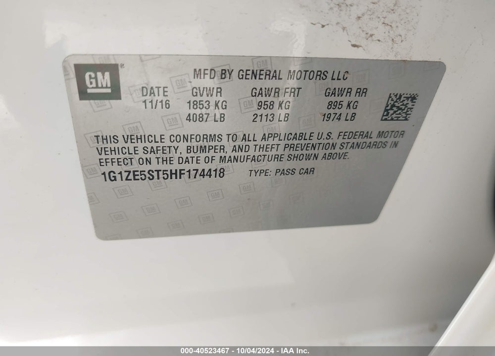 2017 CHEVROLET MALIBU 1LT VIN: 1G1ZE5ST5HF174418