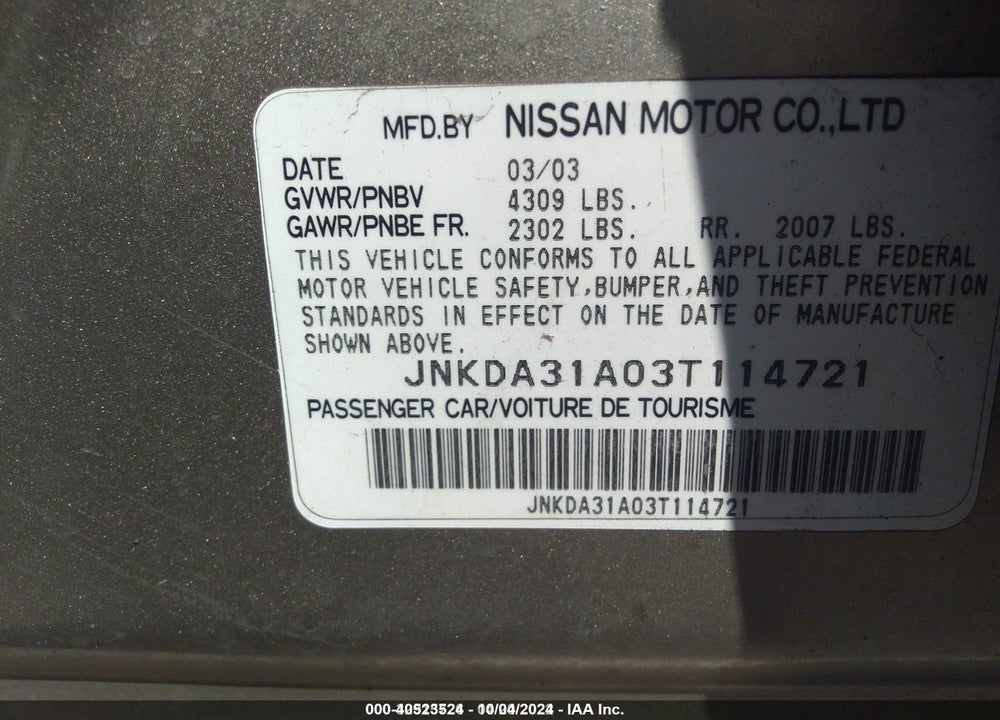 2003 INFINITI I35 LUXURY VIN: JNKDA31A03T114721