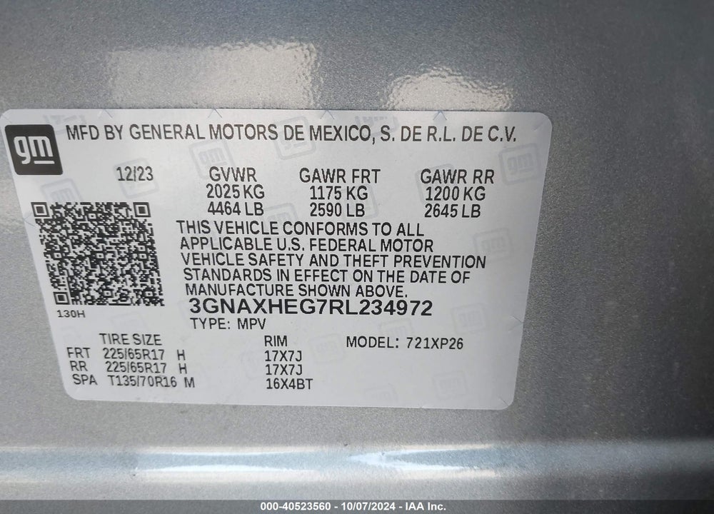 2024 CHEVROLET EQUINOX FWD LS VIN: 3GNAXHEG7RL234972