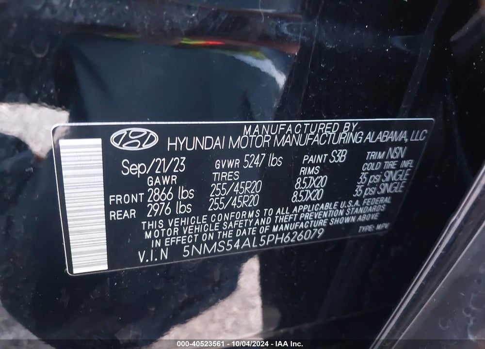 2023 HYUNDAI SANTA FE CALLIGRAPHY VIN: 5NMS54AL5PH626079