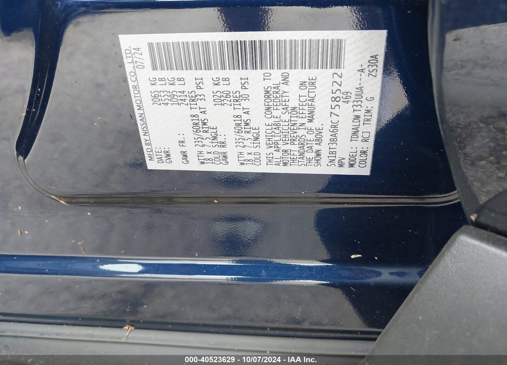2024 NISSAN ROGUE SV FWD VIN: 5N1BT3BA6RC758522