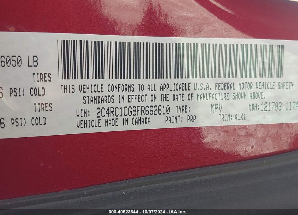 2015 CHRYSLER TOWN & COUNTRY TOURING-L VIN: 2C4RC1CG9FR662610