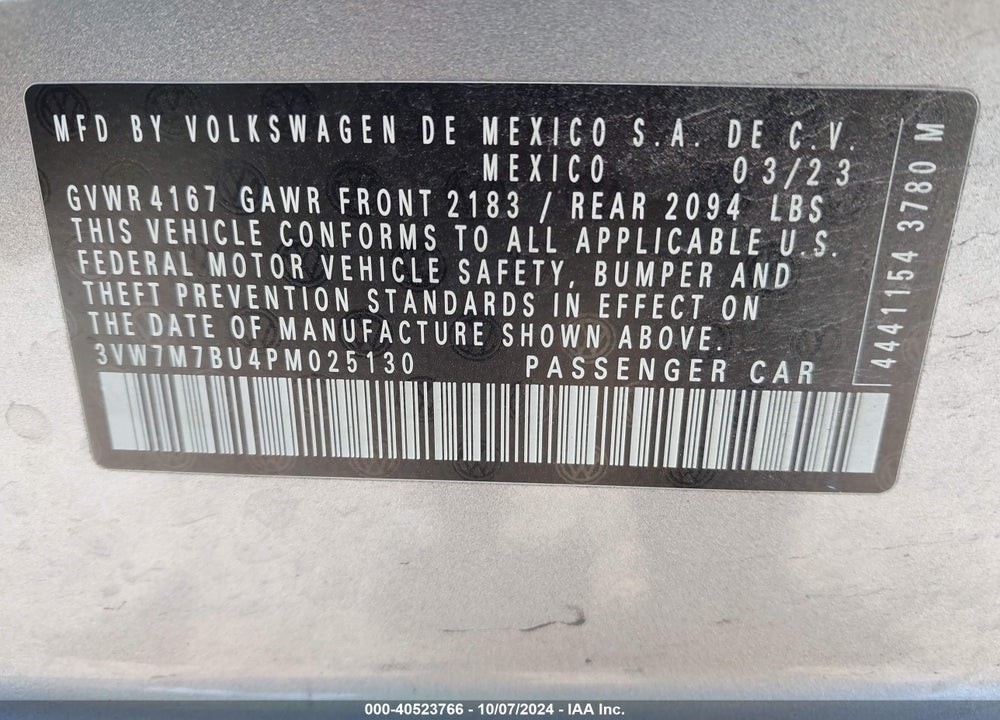 2023 VOLKSWAGEN JETTA 1.5T SE VIN: 3VW7M7BU4PM025130