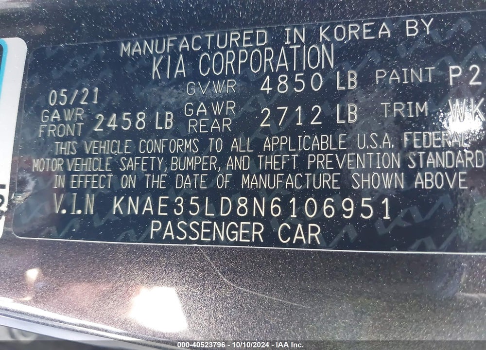 2022 KIA STINGER GT LINE VIN: KNAE35LD8N6106951