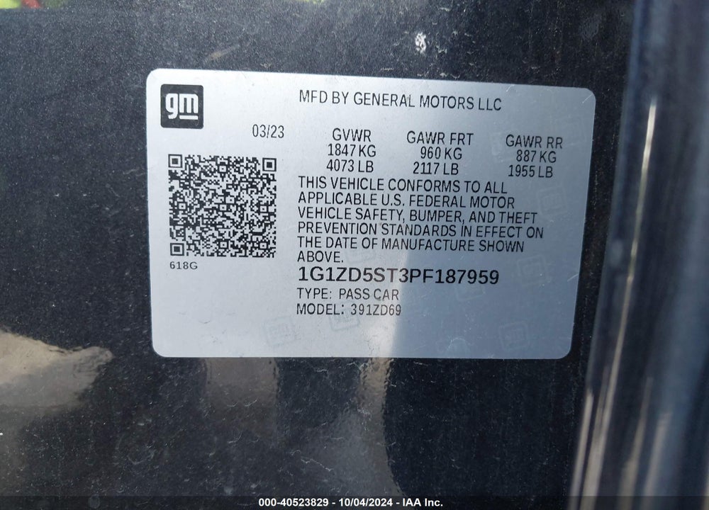2023 CHEVROLET MALIBU FWD 1LT VIN: 1G1ZD5ST3PF187959
